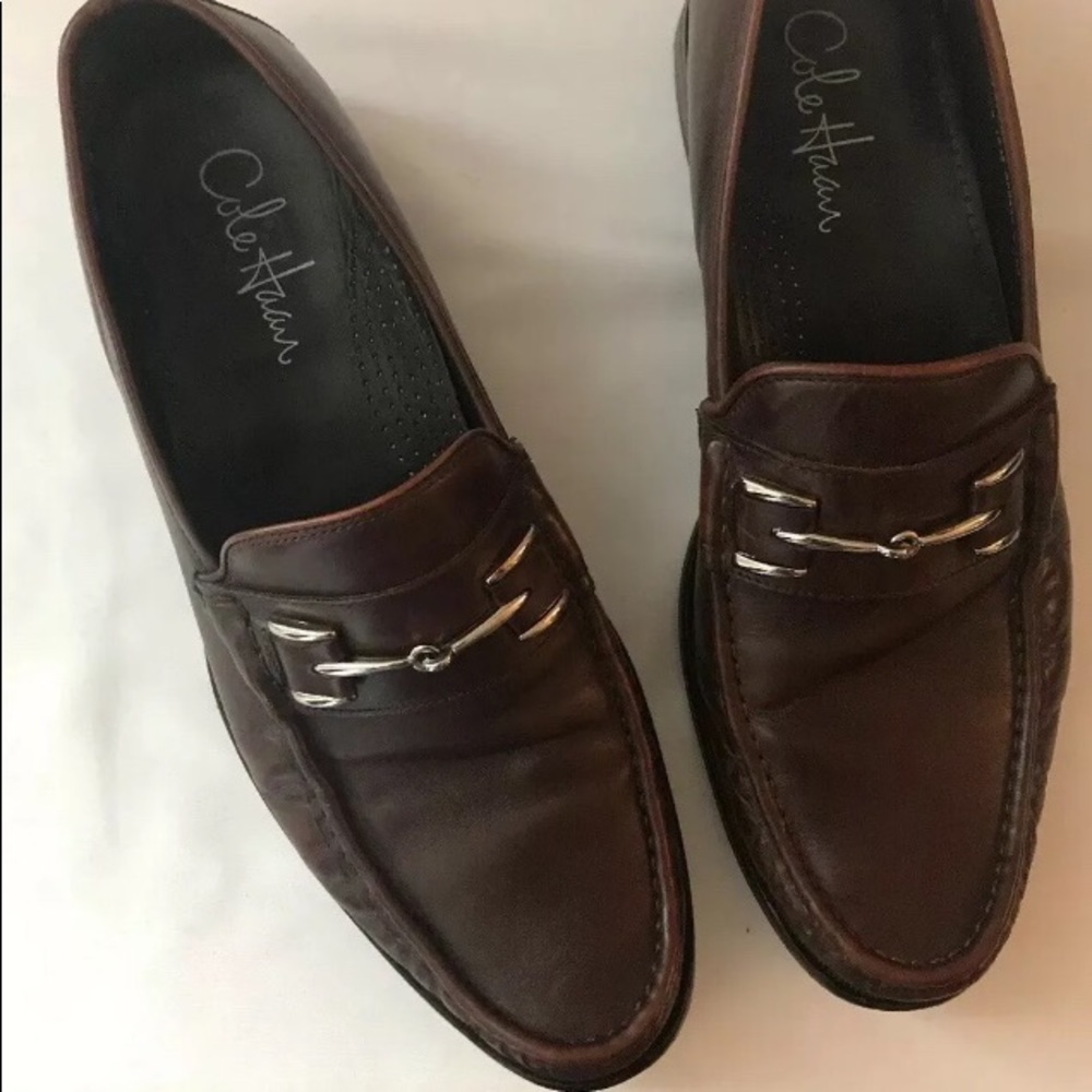 Cole Hann Brown Nike Air Horse bot loafers.